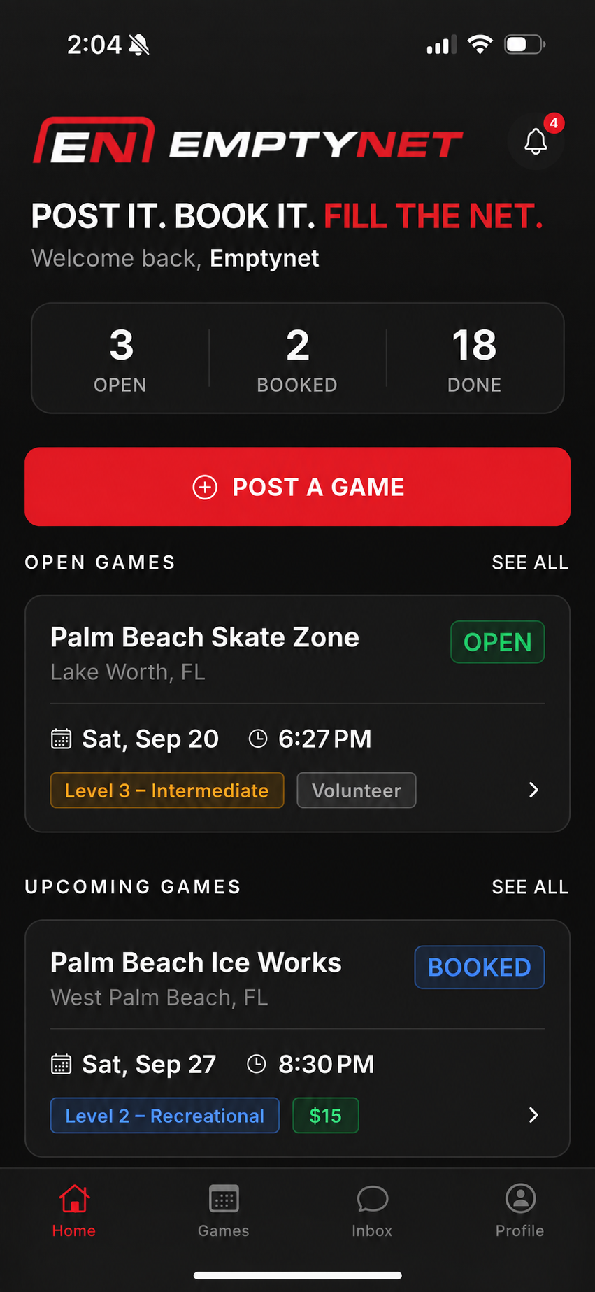 Post a game screen